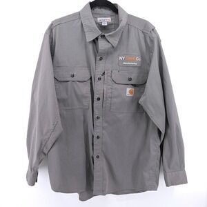 Carhartt Mens Gray Ripstop Branded Long Sleeve Work Shirt Size Large- Flawed